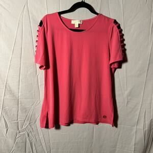Michael Kors Pink Coral Women's Cut Out Sleeved Blouse, Sz. L